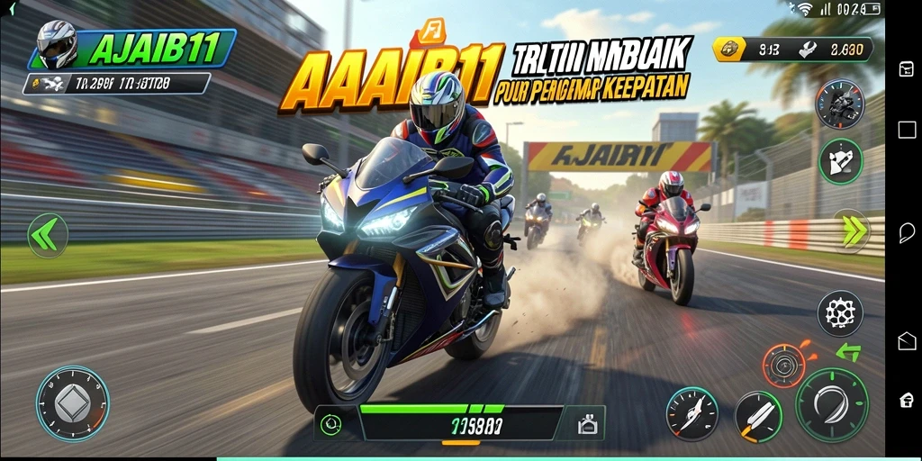 Gameplay seru AJAIB11 dengan balapan motor di trek menantang.