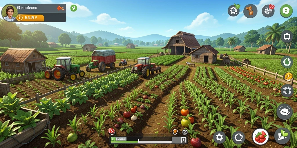 Tampilan gameplay IMBAJP yang menakjubkan dengan berbagai aktivitas bertani.