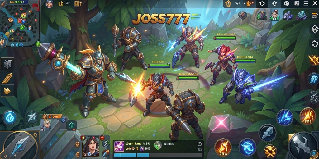 Tangkapan layar menampilkan aksi intens dalam pertempuran MOBA JOSS777.
