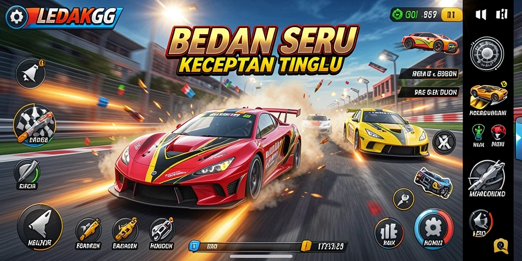 Screenshot LEDAKGG menampilkan aksi balapan mendebarkan dengan grafik memukau.