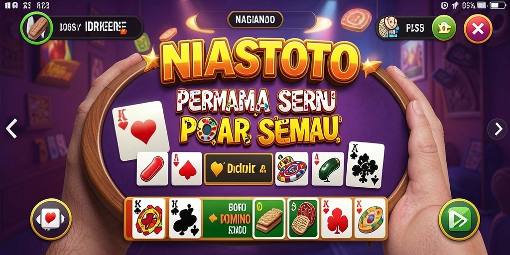 Tampilan utama NIASTOTO menunjukkan gameplay Domino yang menarik dan interaktif.