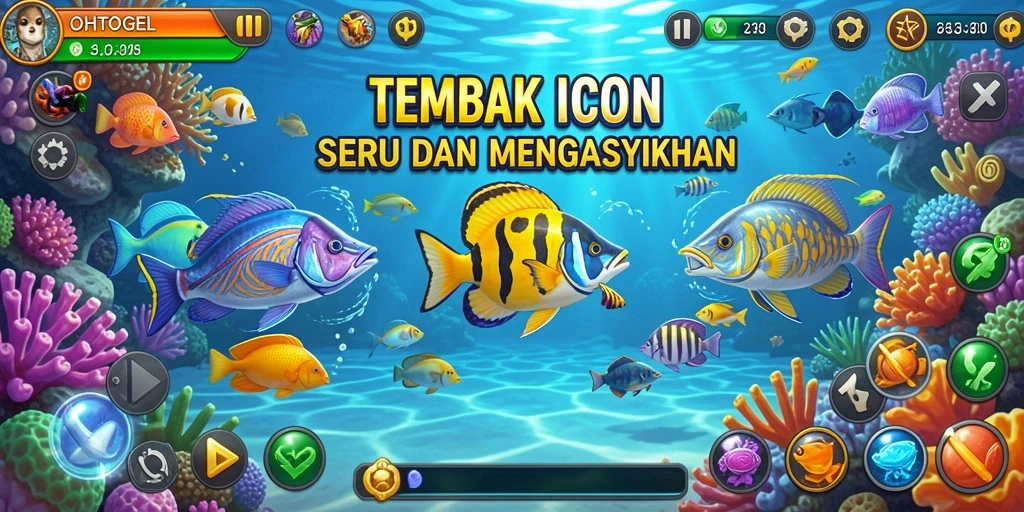Screenshot OHTOGEL menampilkan gameplay seru saat menembak ikan.