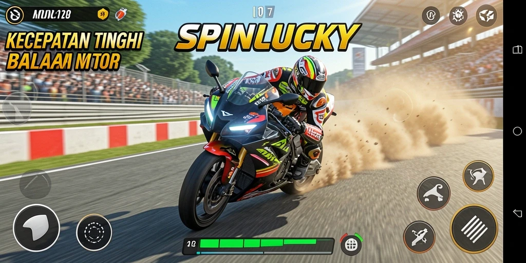 Gameplay SPINLUCKY yang mendebarkan dengan motor balap.