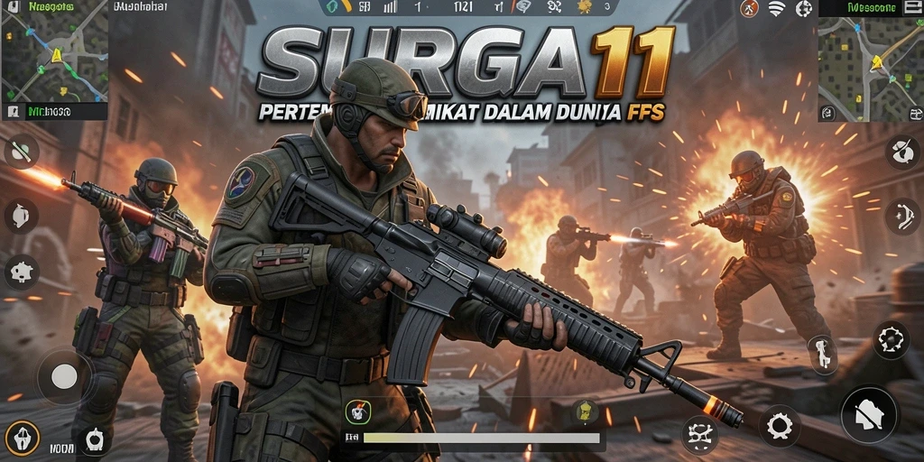 Tampilan gameplay SURGA11 yang seru dan mendebarkan, penuh aksi FPS.