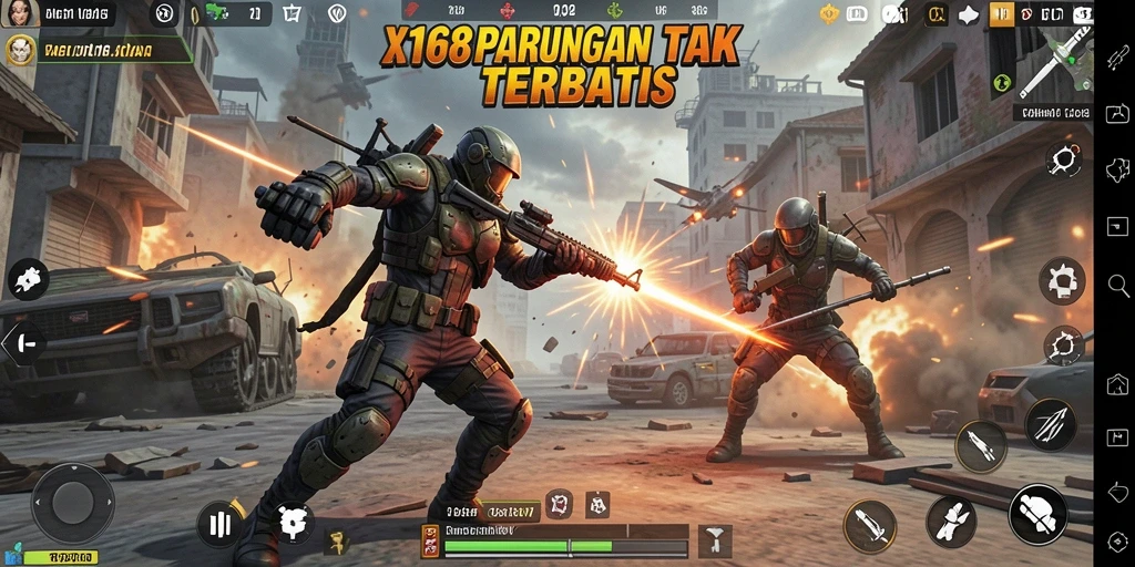 Screenshot gameplay X168 yang menunjukkan aksi seru dalam pertempuran.